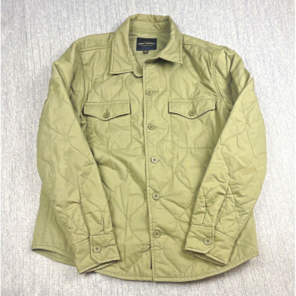 LUCKY BRAND Quilted Shirt Jacket Mens Size L Green Cotton Shacket Button Up